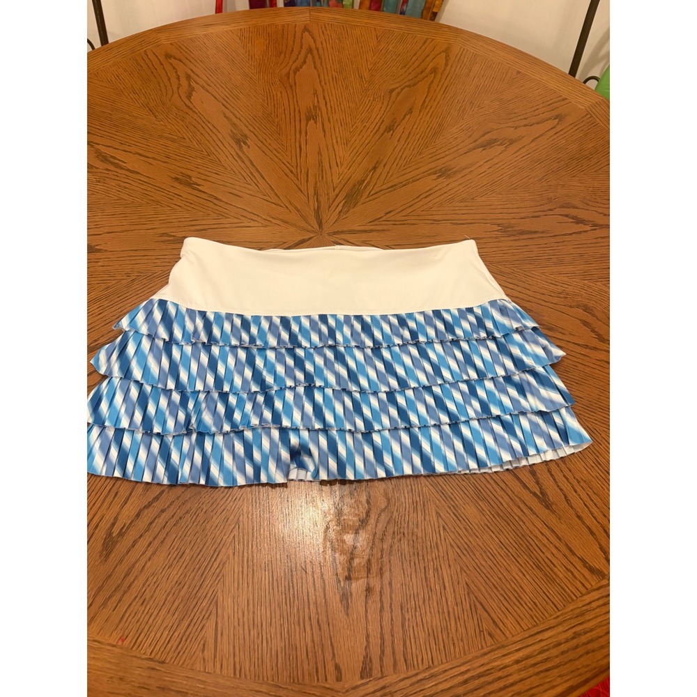 Lucky in Love Artic Blitz Pleated Skort Women Size L Blue White Striped Ruffle